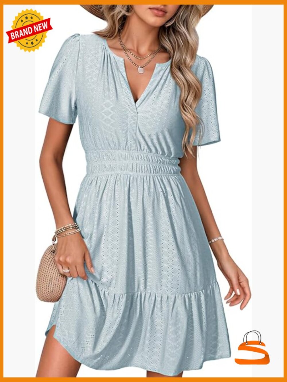 Women's Eyelet Mini Dress with Pockets - Cute A-Line Summer Cocktail Dress
